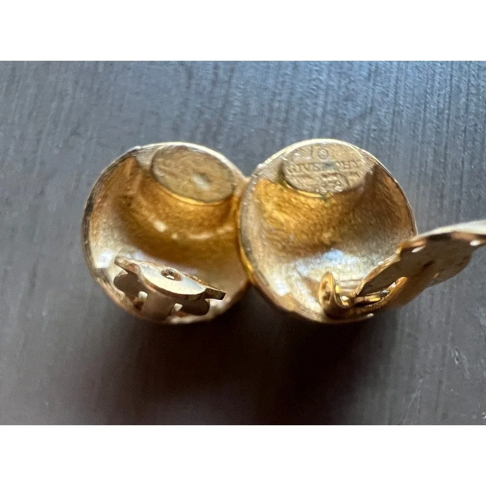 Givenchy Clip-On Earrings Gold 1979 Vintage Domed Faceted Studs Retro Glam Chic